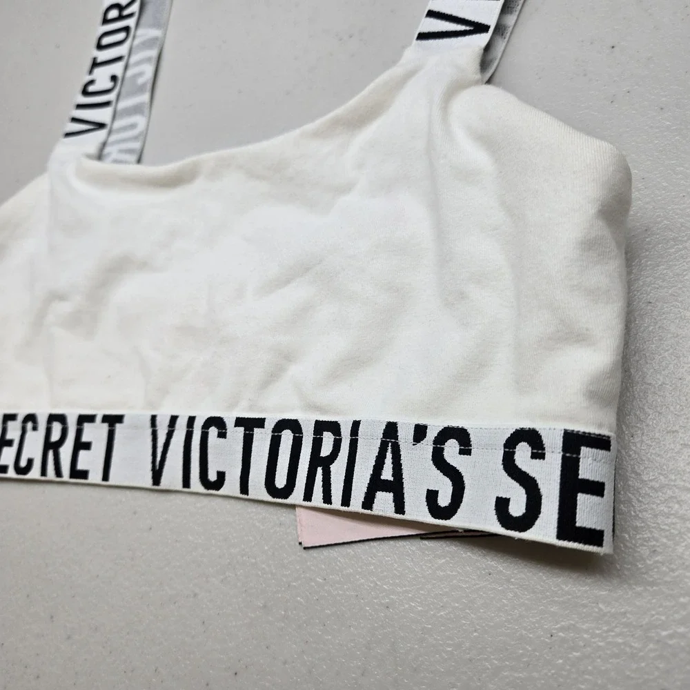 Victoria's Secret Women Bra Small White‎ Bralette Wireless Knit Strap Adjustable